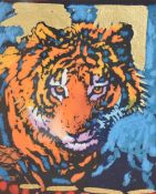 After Simon Bull (British 1958) Burning Bright, polychrome gilt embellished print, signed and