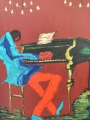 Diana T (contemporary) a large and eye catching oil on canvas, depiction of a piano player, signed