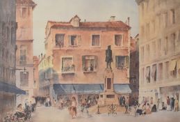 A.W. Brown (19th/20th Century), coloured print, A Venetian piazza scene, signed in pencil to the