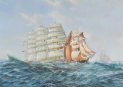 Edward D Walker (British b.1937) oil on canvas, Clipper and sailing boats on choppy seas, signed