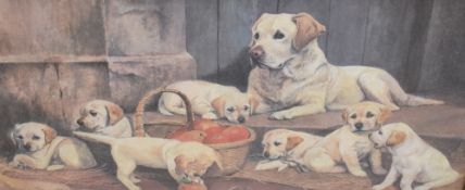 Richard Britton (English 1931) 'Mischief Makers' colour print showing golden retriever and