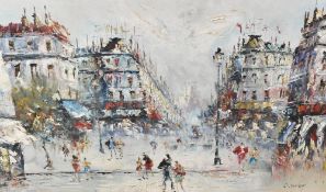 R Davey (20th century) oil on canvas, impressionistic Parisian street scene, signed lower right,