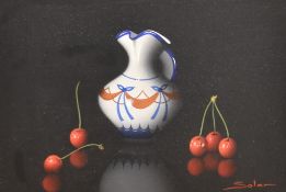 Juan Soler (Spanish b.1951) oil on canvas, bodegon/still life study, Spanish pottery jug and