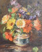 Kate Wylie (British 1877-1941) oil on board 'Autumn-Mixed Flowers' still life study, signed lower