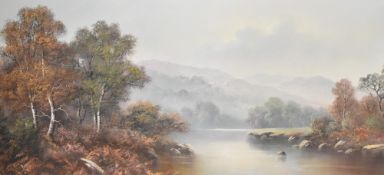 Artist unknown, 20th Century English School oil on canvas, landscape with trees and lake, signed