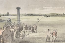 A group of four reproduced agricultural machinery prints, three showing Garratt & Sons machines