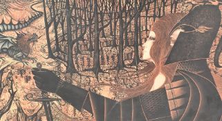 After Eugene Baker (American 1928-1982) colour print, 'Another Time' fantasy scene with knight,