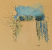 Hawey (20th century) a 1960's acrylic crayon on paper, abstract composition, signed and dated 64