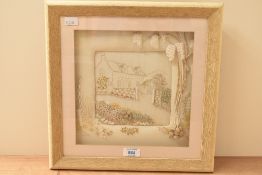 A modern decorative needlework, crochet and woolwork embroidered picture, depicting a country