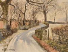 Local interest* Marion Bradley (British b.1946) Acrylic on board 'Lane near Staveley' signed lower