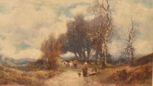 William Manners (British 1860-1930) watercolour 'A Westmorland Road' figures with cattle, signed and