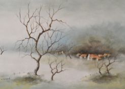 W.Banford (20th century) oil on canvas, continental landscape with trees and buildings, signed lower