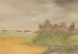 George Spence (British b.1931) mixed media, rural landscape, signed lower left, within a stepped