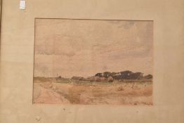 Oliver Hall (British 1869-1957) watercolour, landscape with corn stooks, signed lower left, within a