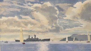 After Noel Ellis (British 20th century) limited edition colour print 'Plymouth Sound: Frigate