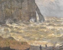 After Claude Monet (French 1840-1926) large colour print 'Stormy Sea at Etretat' within stepped