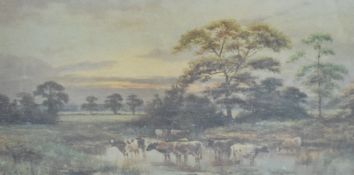 After Walter Norfolk (19th-20th Century) colour print, depicting cows in shallow river in a