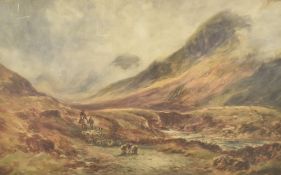 Attributed to William Manners (British 1860-1930) watercolour, droving sheep within a lakeland