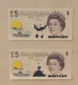 In the style of Banksy (British, b1974) two colour prints on canvas, 'Dismal Canvas Notes' from '