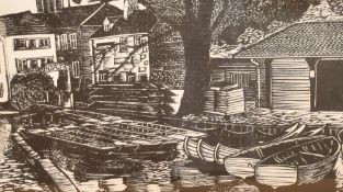 After Rosemary Myers (British contemporary) limited edition woodblock print 'Scudamore's Boatyard,