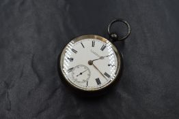 A Victorian silver open face key wound pocket watch, the white dial having Roman numerals with