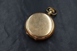 A Waltham U.S.A gold plated full hunter top wound pocket watch, the white dial having Arabic