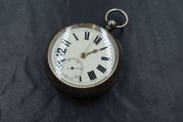 A Victorian silver key wound pocket watch, the white dial having Roman numerals and subsidiary dial,