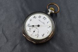 A Mermod Freres Niello silver cased top wound pocket watch no: 510171 having an Arabic numeral