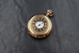 A cased 9ct gold top wound half hunter pocket watch, the white dial marked 'J.W.Benson London',