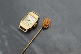 A 9ct gold cased Majorex wristwatch, the champagne dial having diamond and Arabic numerals, rubbed