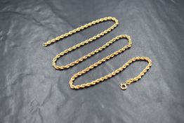 A 9ct gold rope neck chain, marked 375, 52cm, 3.8g