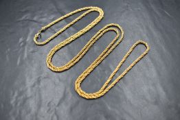 A long gold plated rope chain by Grosse of Germany, approx 46'