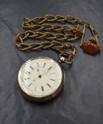 A Victorian silver open face key wound pocket watch, the white dial having Roman numerals, marked '