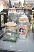 A vintage Terrot glass pasta jar with cork cover, h21cm, sold together with 4 other glass jars and a