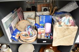 A large quantity of crafting items, to include pastel crayons, embroidery hoops, silks, paper