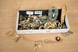 An assortment of costume jewellery, including paste set pieces, faux pearls and earrings