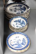 A set of 10 Real Old Willow dinner plates having gild scalloped edge and decorated with Chinese