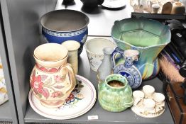 A Wedgwood blue and white jardinière, decorated with neo-classical motifs, h18cm, sold together with