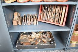 A quantity of vintage wooden moulding/block planes, some having impressed mark for 'T, Harrow', (