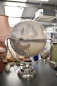 A 20th century chrome globe having internal light, h42cm