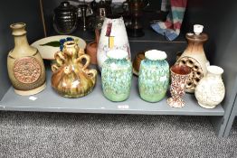 A pair of Armadale pottery vases decorated with a green drip glaze, h17cm, sold together with a