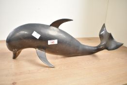 A 20th century brass dolphin sculpture, L46cm
