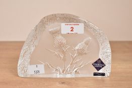 An Edinburgh crystal thistle sculpture paperweight, h10.5cm