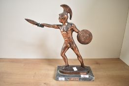 A Hellenic Art Warrior Gladiator sculpture raised on a marble base, h33.5cm
