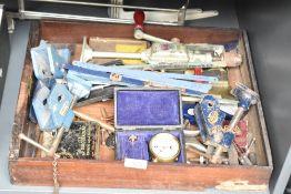 A quantity of vintage tools, to include a pressure gauge, clamps and saw blades ect