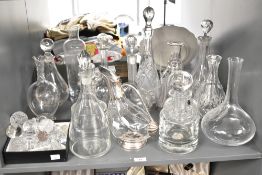A 20th century silver plated glass decanter of shaped form, h25cm, sold together with various