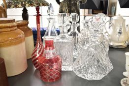 A Thomas Webb crystal glass decanter of triangular form, h26.5cm, sold together with a Bohemia