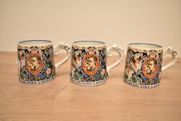 A set of 3 Burleigh Coronation mugs, h8cm