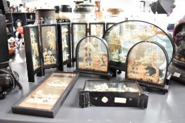 A group of Chinese San You Cork carving dioramas, (6)