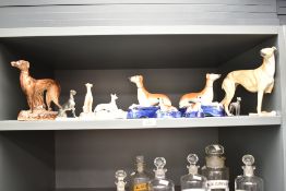 A Rosenthal porcelain greyhound/whippet figure, makers mark to base, h11, sold together with a